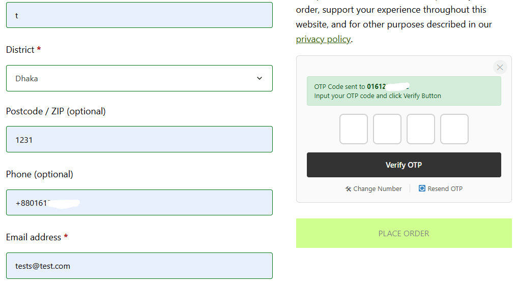 Bangladesh WordPress Plugin Checkout OTP